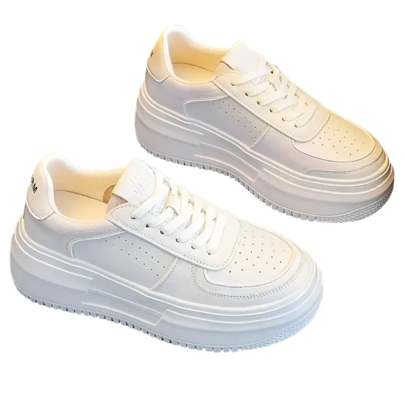 2024 Women's White Leather Casual Sneakers | Breathable Vulcanized Sport Walking & Running Flats