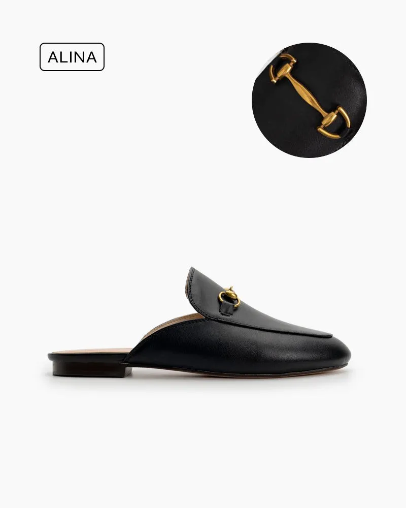 Alina Premium Leather Slide Slip-On Flat Mules