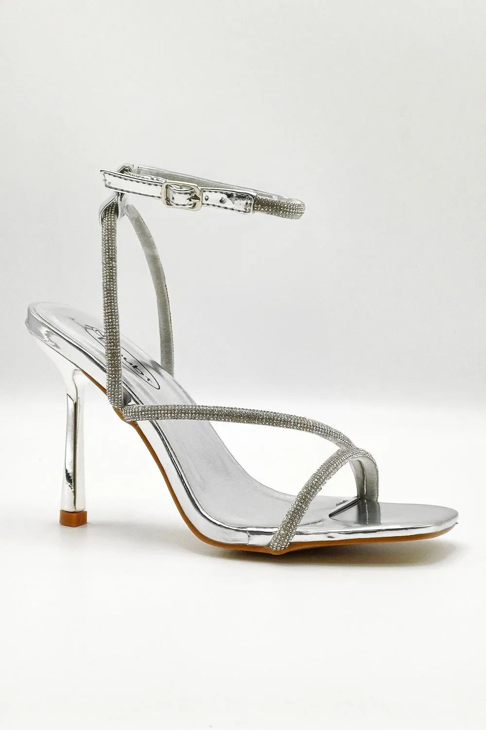 Azelma Diamante Strappy High Heels in Silver