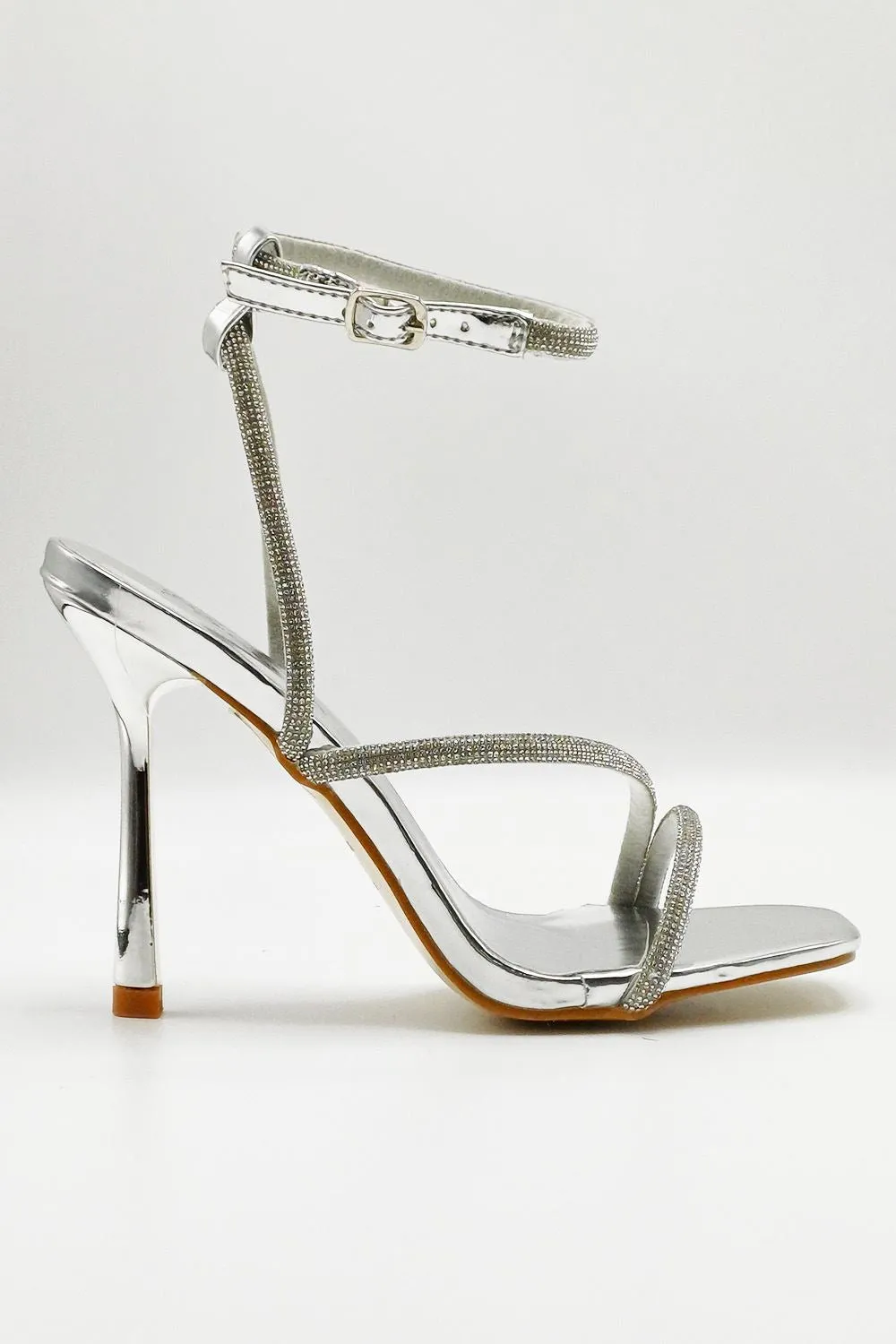 Azelma Diamante Strappy High Heels in Silver