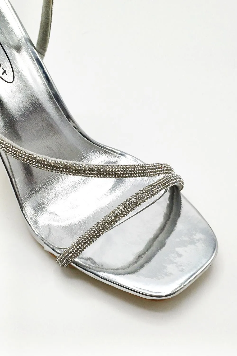 Azelma Diamante Strappy High Heels in Silver