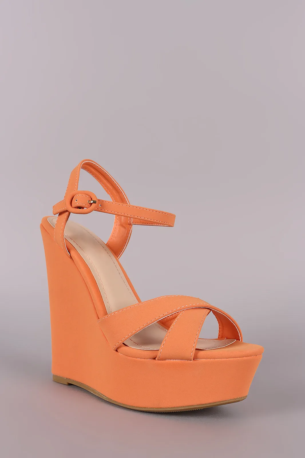 Bamboo Cross Strap Open Toe Wedge