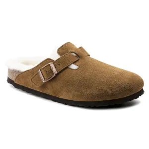 Birkenstock Boston Shearling Leather Ladies Mink Suede Buckle Slip Ons