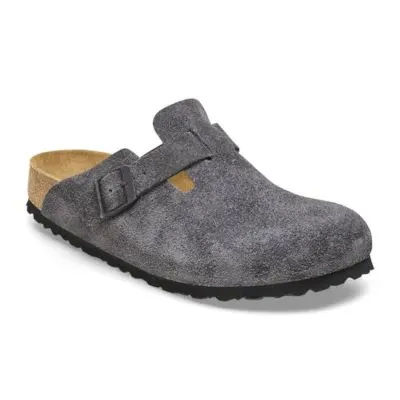 Birkenstock Boston Suede Leather 1028602 Ladies Velvet Grey Suede Buckle Slip Ons