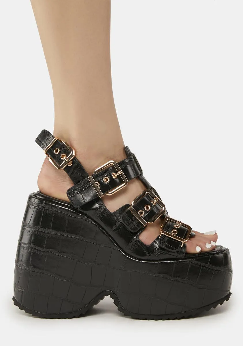 Black Petrina Platform Wedges