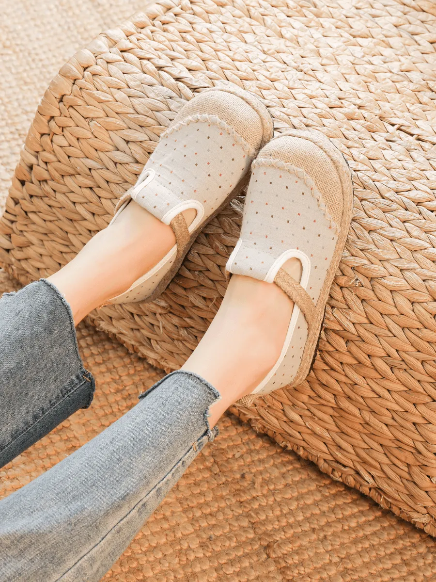 Cactus Rose | Aletta Dots Linen Espadrilles - Apricot