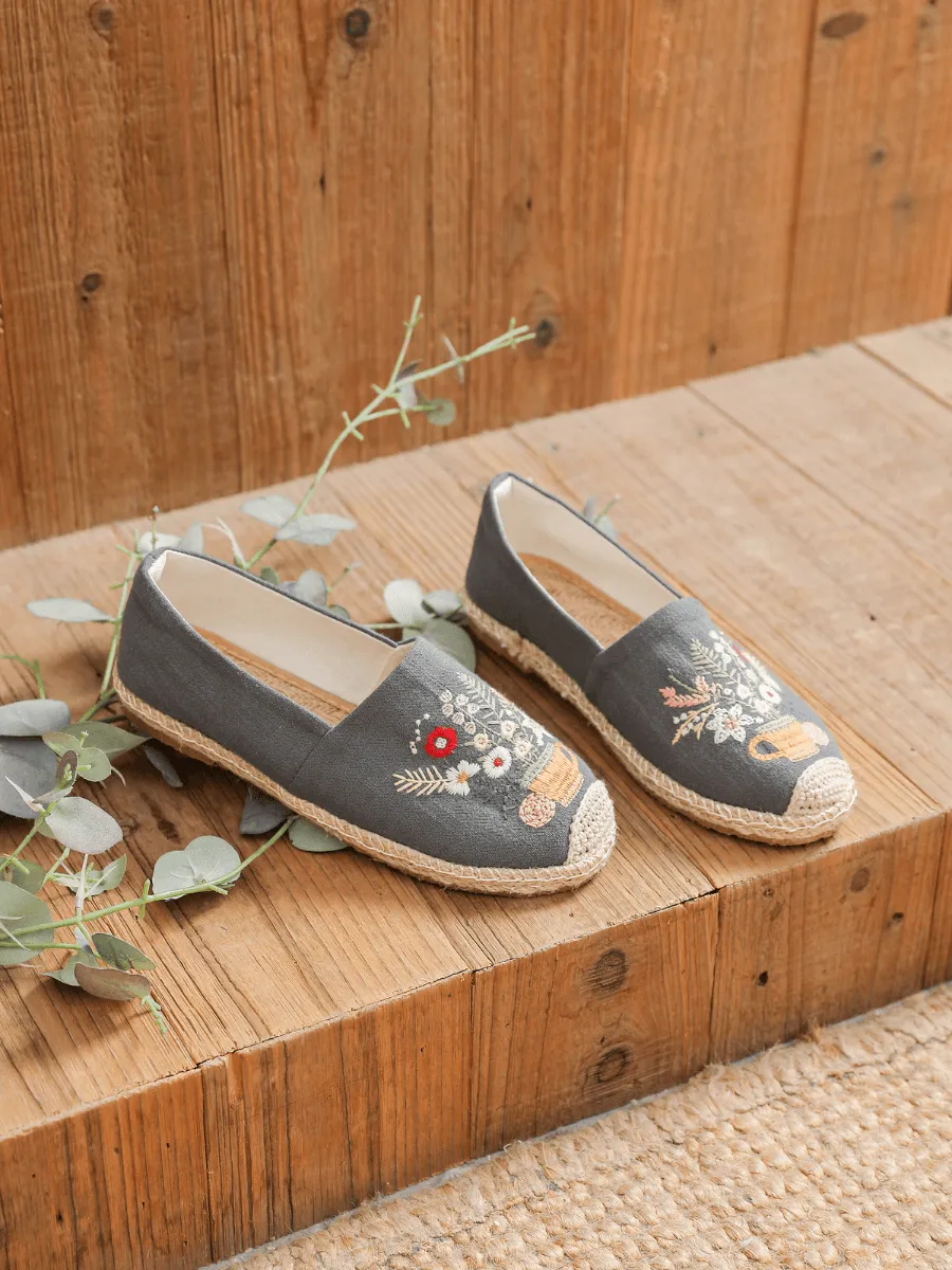 Cactus Rose | Cup Of Blossom Linen Espadrilles - Grey