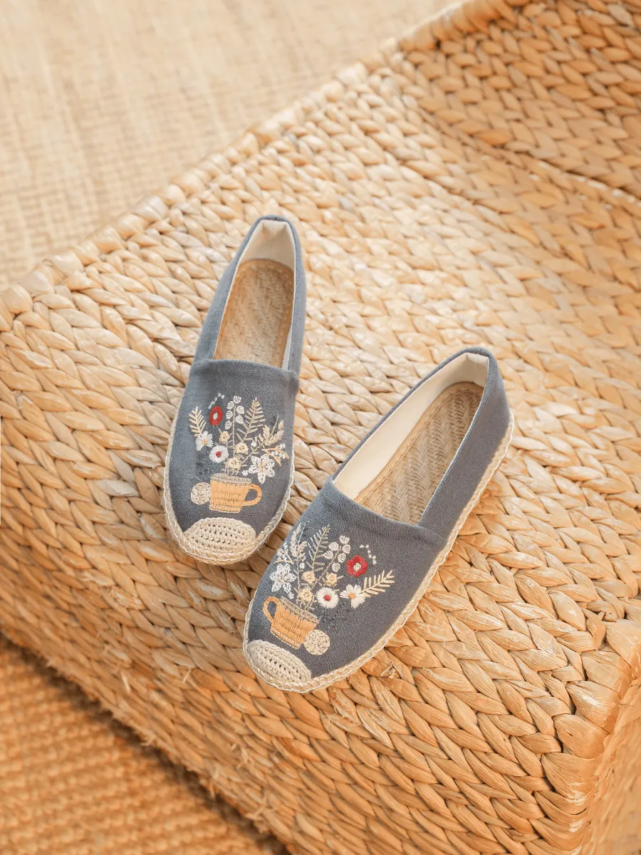 Cactus Rose | Cup Of Blossom Linen Espadrilles - Grey