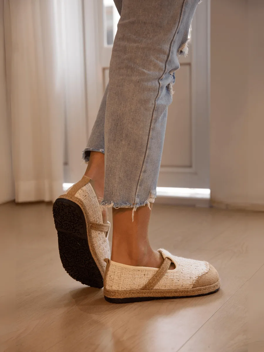 Cactus Rose | Renata Sparkle Linen Espadrilles - Cream