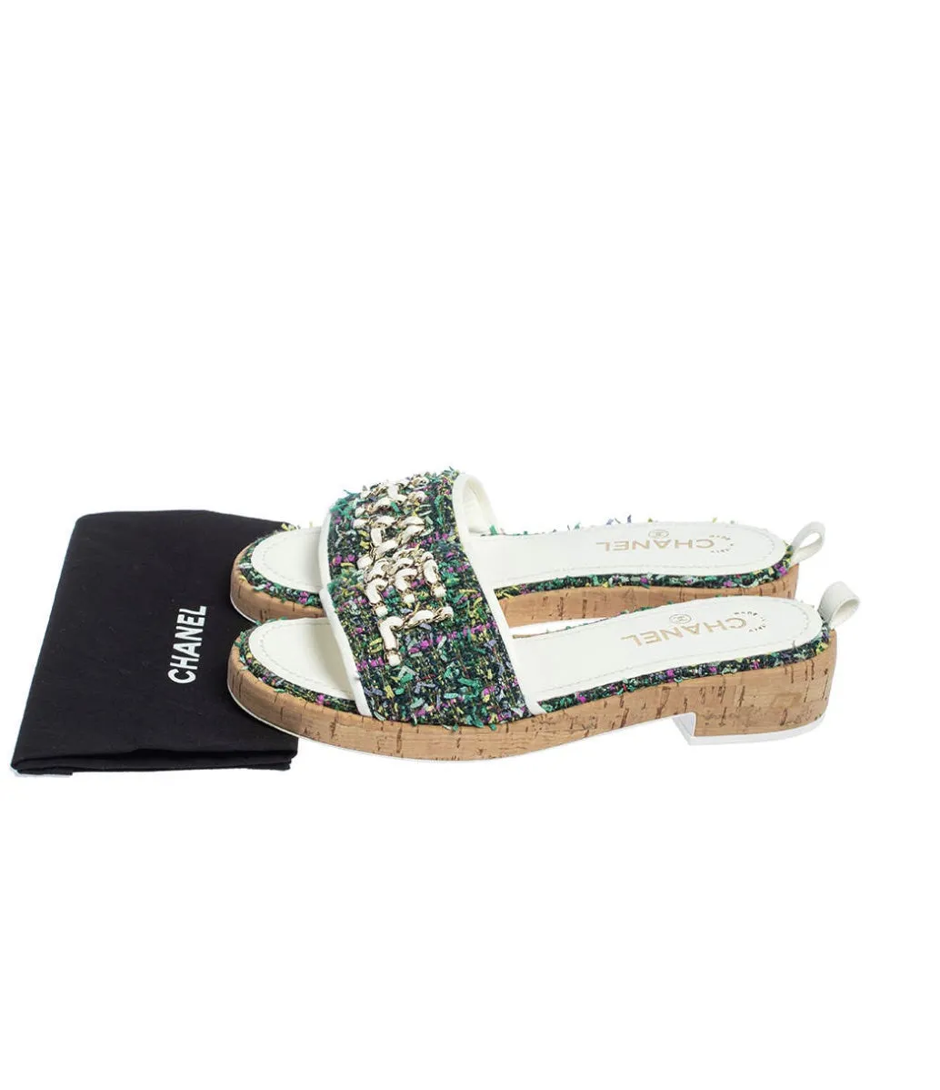 CHANEL TWEED LEATHER MULES SANDALS