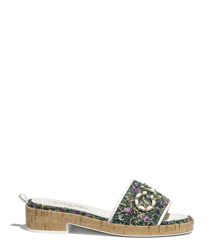 CHANEL TWEED LEATHER MULES SANDALS