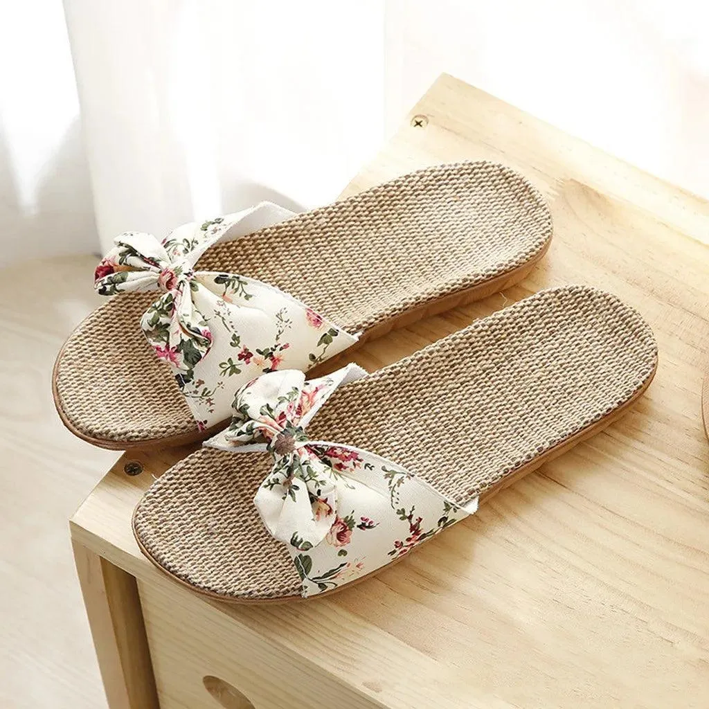 Chic Bohemian Flax Linen Slip-On Flip Flops for Women