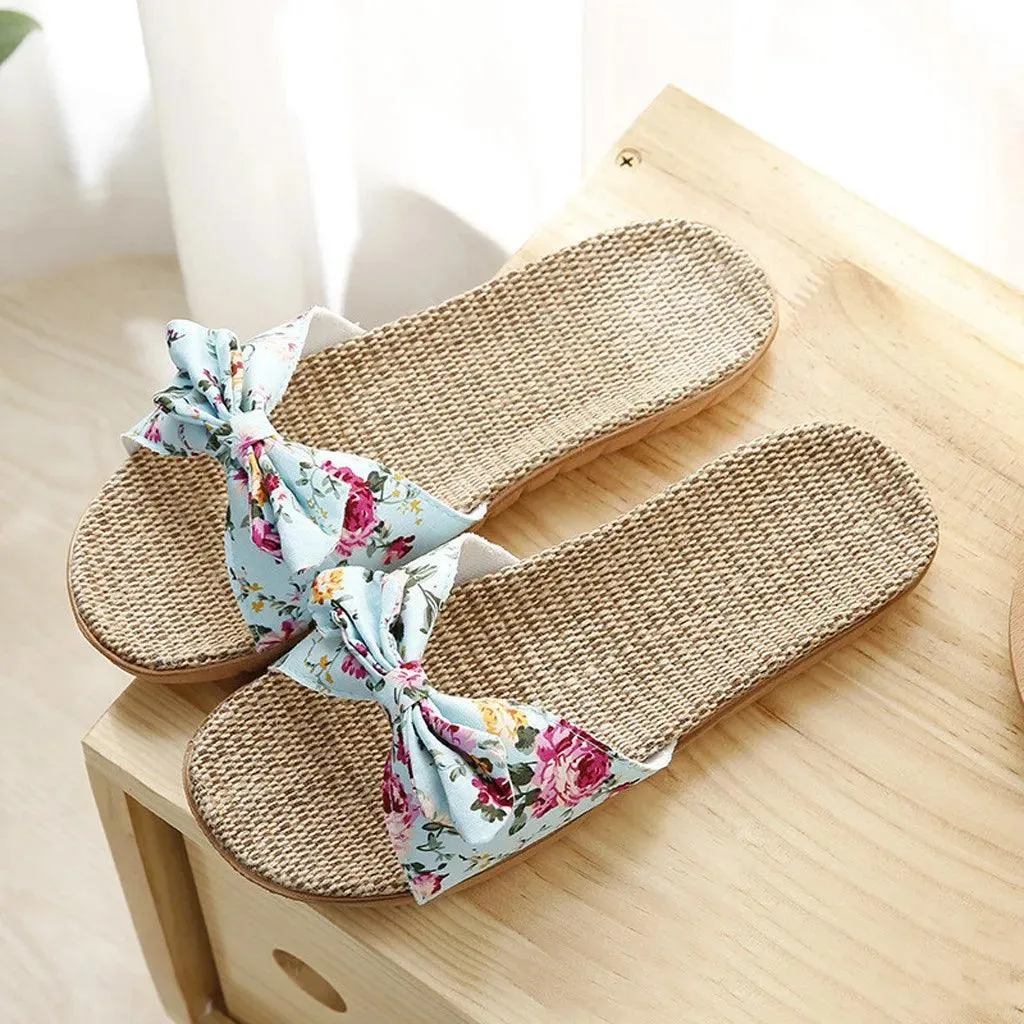 Chic Bohemian Flax Linen Slip-On Flip Flops for Women