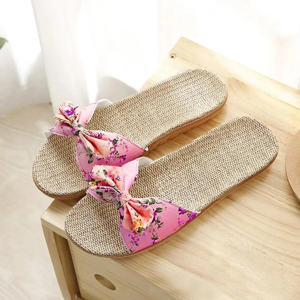 Chic Bohemian Flax Linen Slip-On Flip Flops for Women