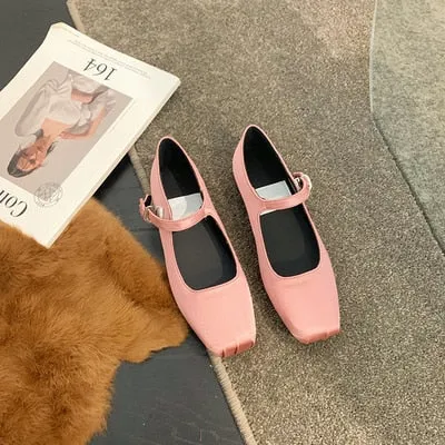 Chicmy 2023 NEW Classic Silk Ballet Shoes Buckle Strap Ballet Shoes Women Square Toe Simple Women Flats Elegant Valentine Shoes