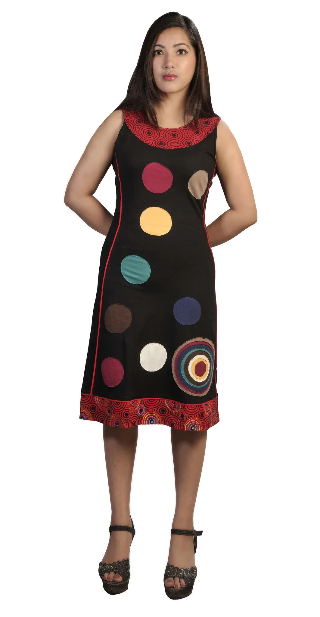 Colorful Circle Patch Sleeveless Summer Dress