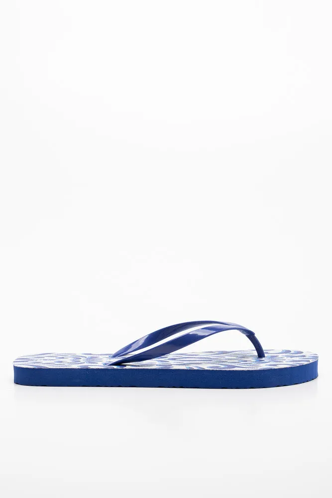 Damask Print Flip Flop Blue