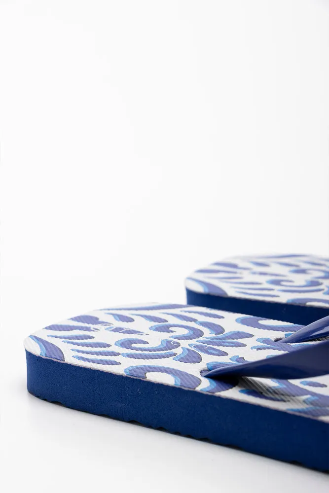 Damask Print Flip Flop Blue