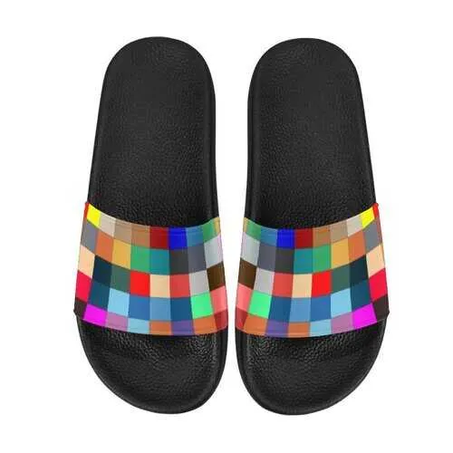 Flip-Flop Sandals, Multicolor Block Style Women's Slides