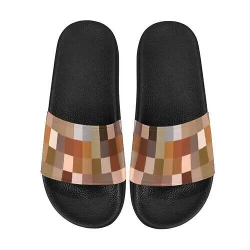 Flip-Flop Sandals, Natural Brown Color Block Style Women's Slides