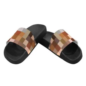 Flip-Flop Sandals, Natural Brown Color Block Style Women's Slides