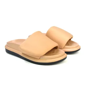 Geri Slip On Adjustable Strap Flatform Slider Flat Sandals in Nude