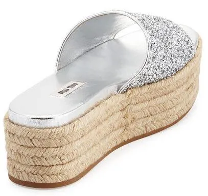 Glitter Platform Espadrilles Slide Sandal - Argento - (Silver or Gold)