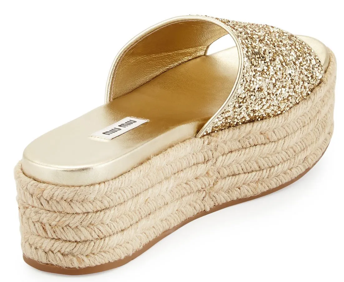 Glitter Platform Espadrilles Slide Sandal - Argento - (Silver or Gold)