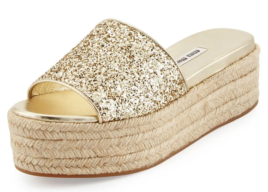 Glitter Platform Espadrilles Slide Sandal - Argento - (Silver or Gold)