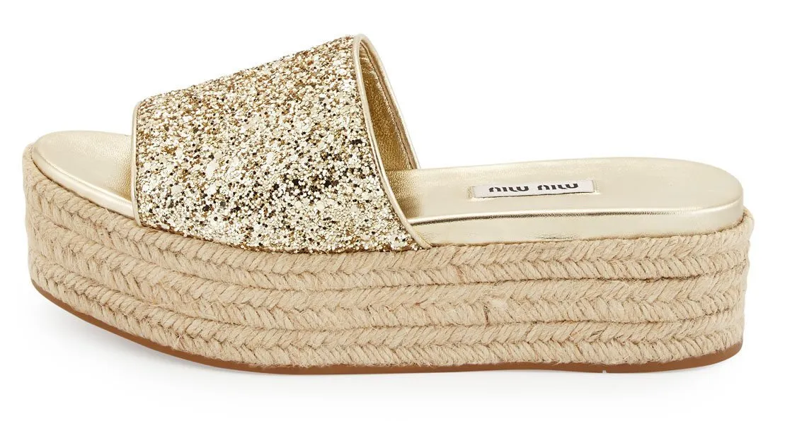 Glitter Platform Espadrilles Slide Sandal - Argento - (Silver or Gold)