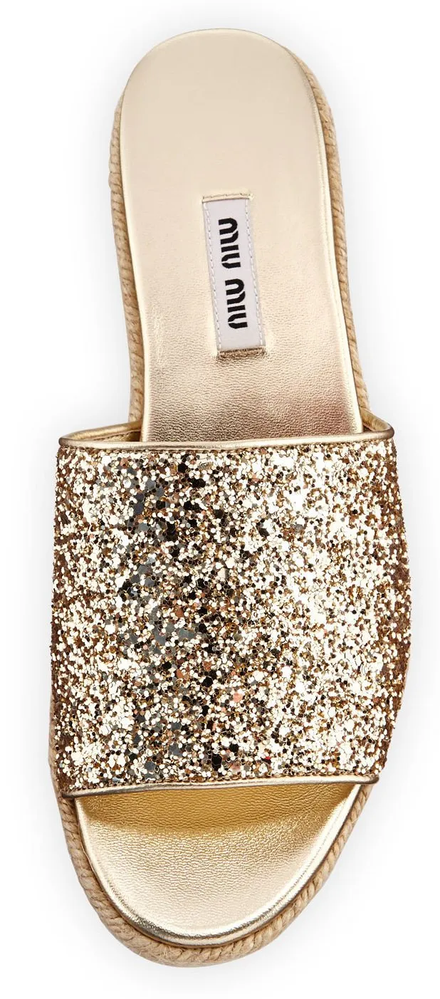 Glitter Platform Espadrilles Slide Sandal - Argento - (Silver or Gold)