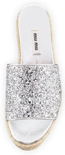 Glitter Platform Espadrilles Slide Sandal - Argento - (Silver or Gold)