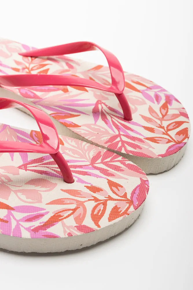 Leaf Print Flip Flop Pink