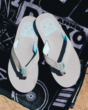 Leather Sandals -  Light Gray & Aqua