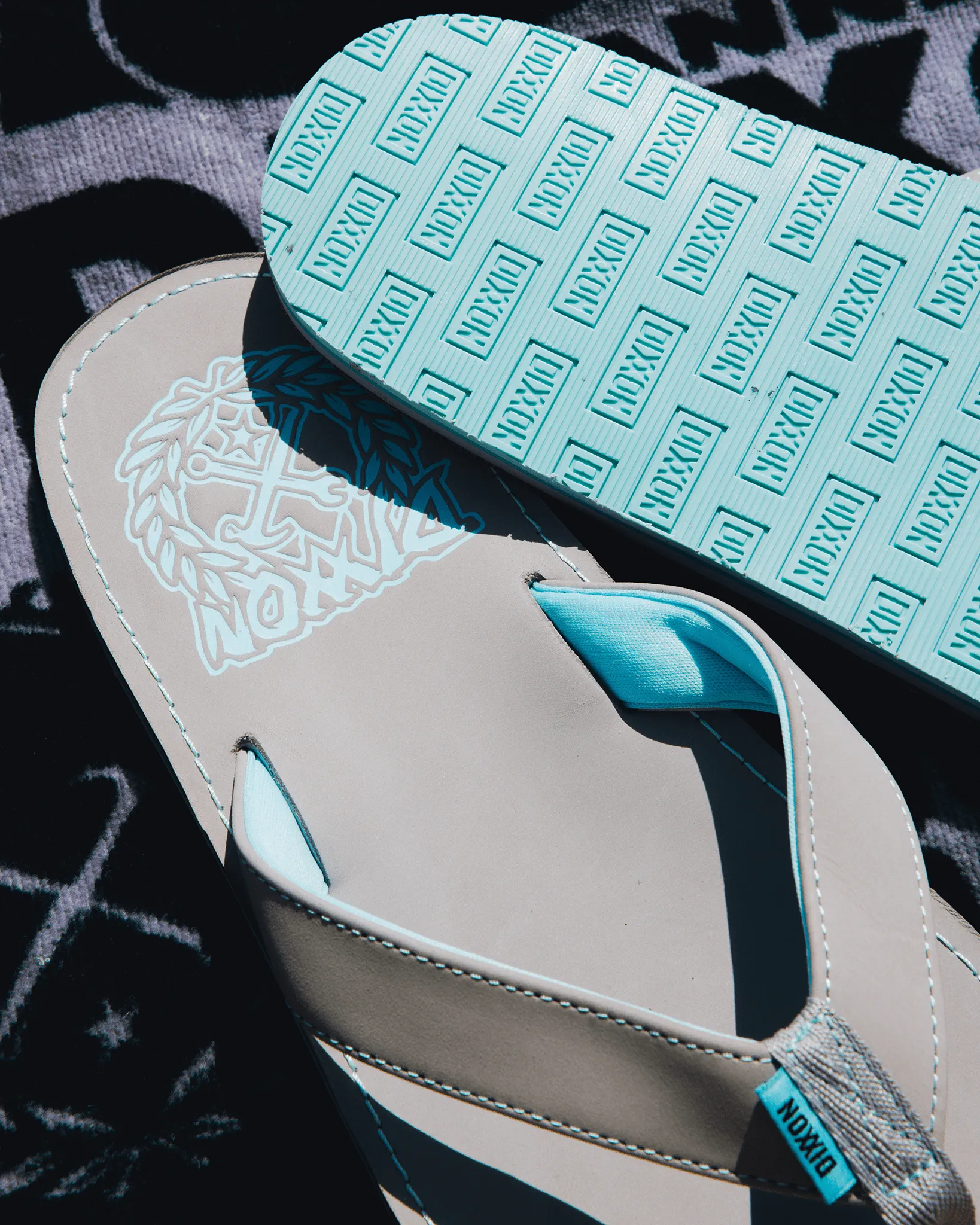 Leather Sandals -  Light Gray & Aqua