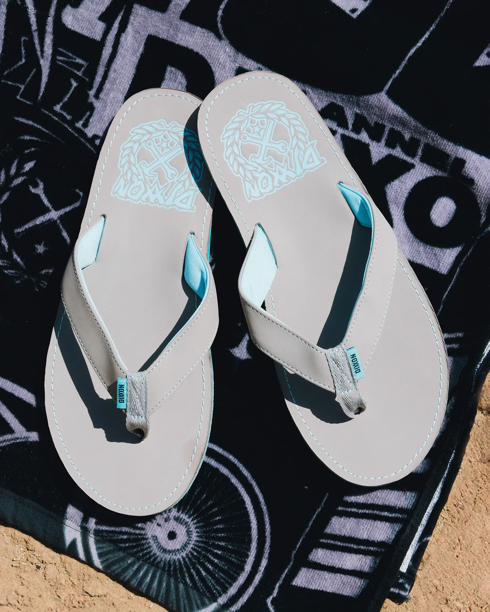 Leather Sandals -  Light Gray & Aqua