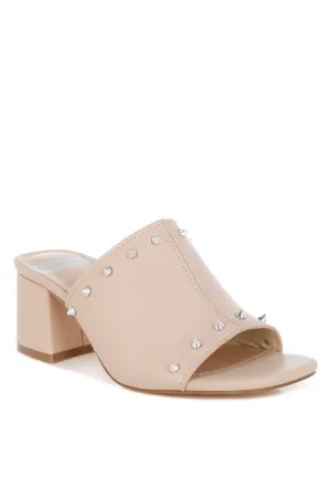 Lomela Beige Stud Embellished Block Heel