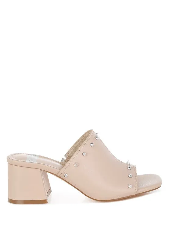 Lomela Beige Stud Embellished Block Heel