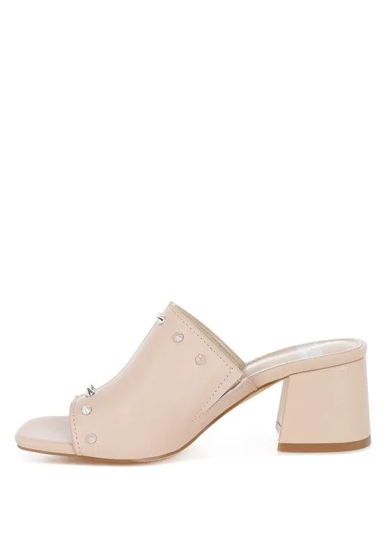 Lomela Beige Stud Embellished Block Heel