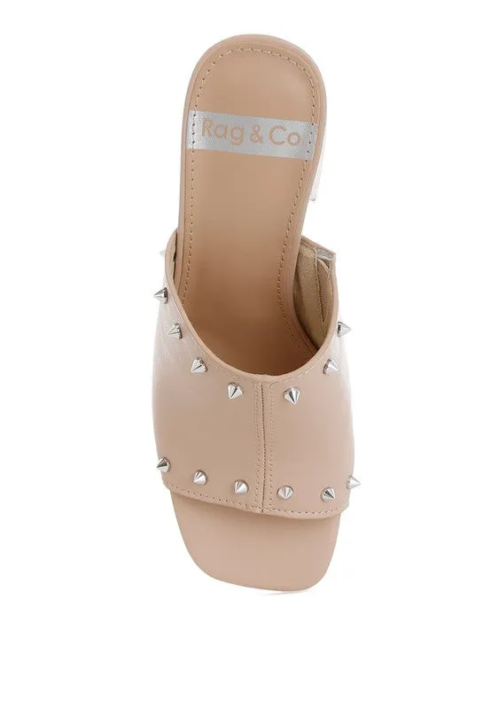 Lomela Beige Stud Embellished Block Heel