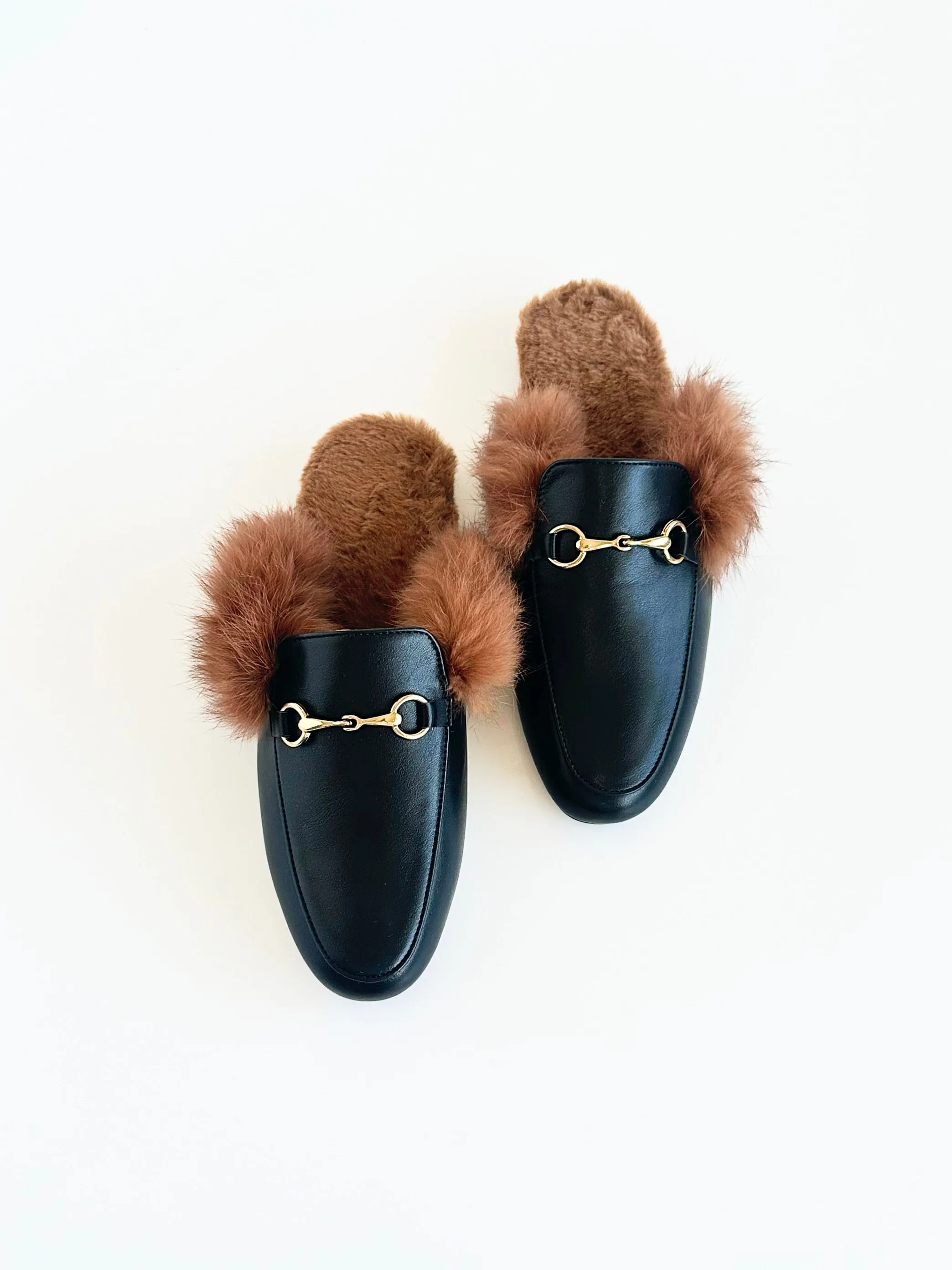 Luxe Escape Fur-Lined Mules - Black