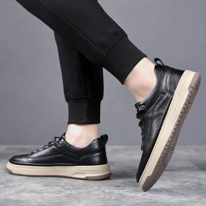 Men's Casual Leather Flats Sneakers