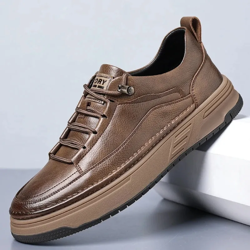 Men's Casual Leather Flats Sneakers