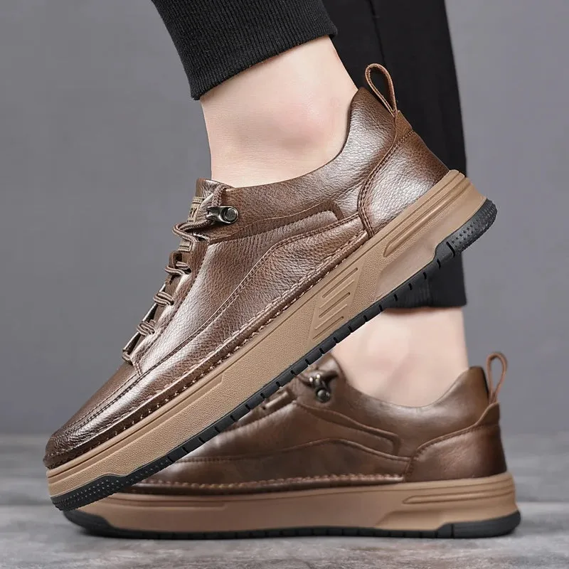 Men's Casual Leather Flats Sneakers