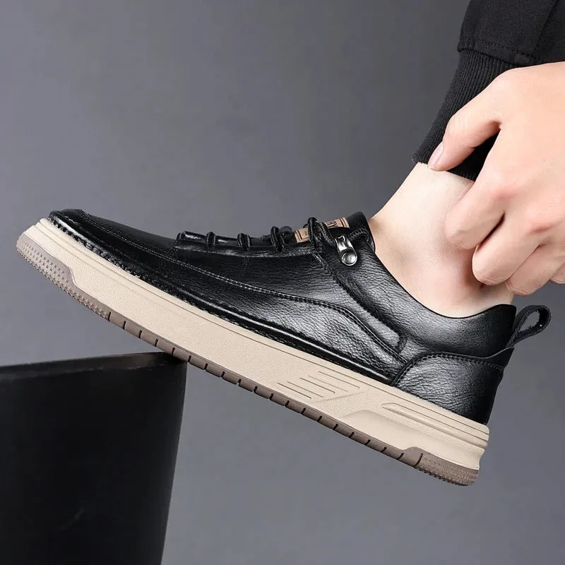 Men's Casual Leather Flats Sneakers