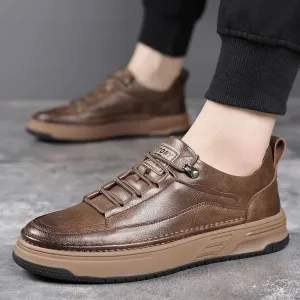 Men's Casual Leather Flats Sneakers