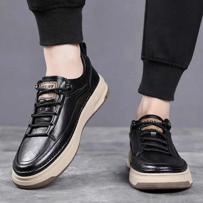 Men's Casual Leather Flats Sneakers