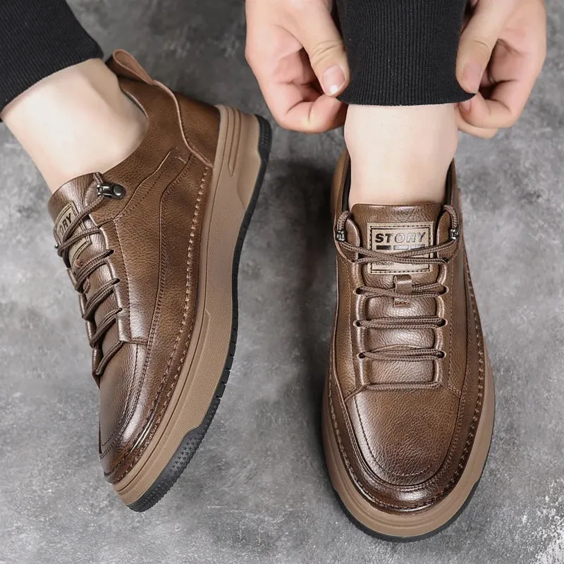 Men's Casual Leather Flats Sneakers