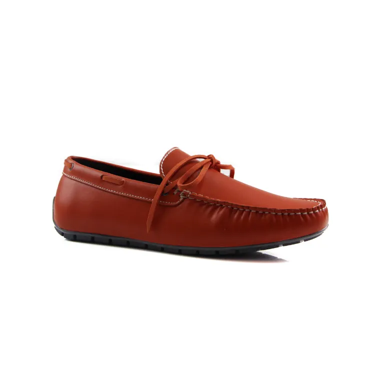 Mens Zasel Anchor Slip On Orange Leather Boat Shoes