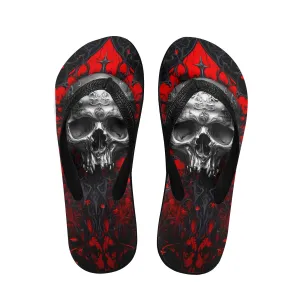 Red Skull Silver Gothic Flip Flops for Women Beach